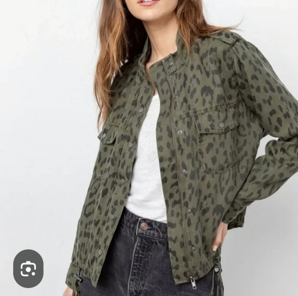 Rails Collins Green Leopard Linen Blend Moto Jacket. Size: XS.